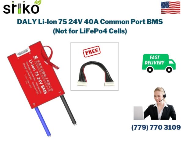 DALY BMS 7S 24V Lithium ion 40A Common Port Battery protection module.