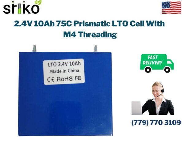 2.4V 10Ah 75C Prismatic LTO Cell With M4 Threading