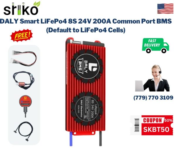 DALY Smart BMS 8S 24V 200A LiFePo4 Battery Protection Module