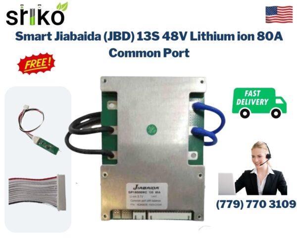 Smart Jiabaida (JBD) 13S 48V Lithium ion 80A Common Port Battery protection module.