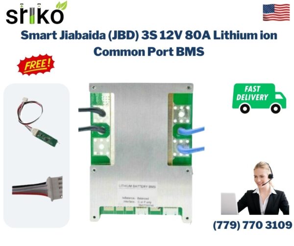 Smart Jiabaida (JBD) 3S 12V 80A Lithium ion Common Port Battery protection module.