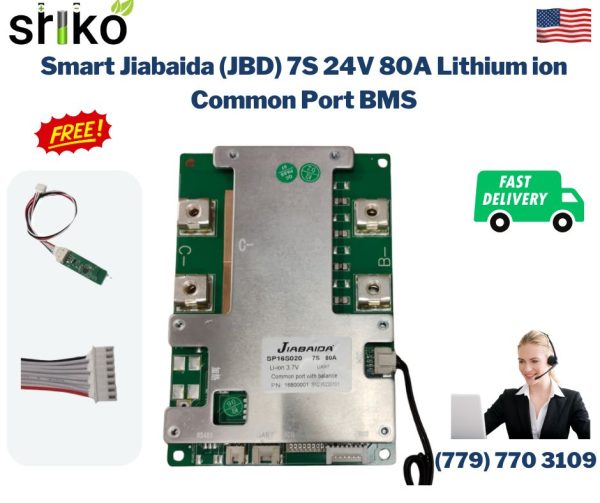 Smart Jiabaida (JBD) 7S 24V 80A Lithium ion Common Port Battery protection module.
