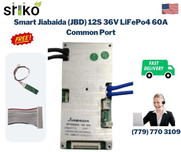 Smart Jiabaida (JBD) 12S 36V LiFePo4 60A Common Port Battery protection module.