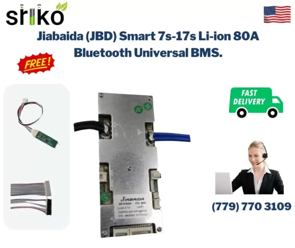 Jiabaida (JBD) Smart 7s-17s Li-ion 80A Bluetooth Universal BMS.