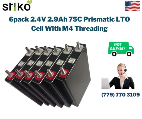 6pack 2.4V 2.9Ah 75C Prismatic LTO Cell With M4 Threading