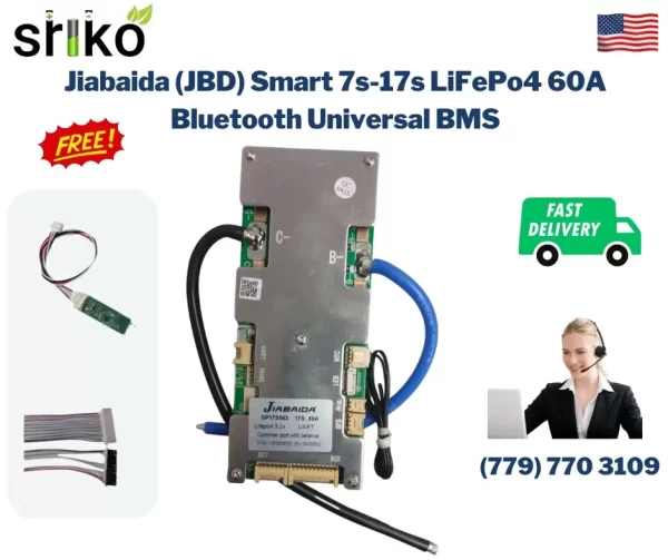 Jiabaida (JBD) Smart 7s-17s LiFePo4 60A Bluetooth Universal BMS.