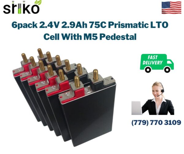 6pack 2.4V 2.9Ah 75C Prismatic LTO Cell With M5 Pedestal