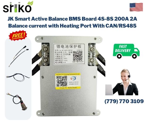 JK Smart Active Balance BMS Board 4S-8S 200A 2A Balance current with Heating Port With CAN/RS485