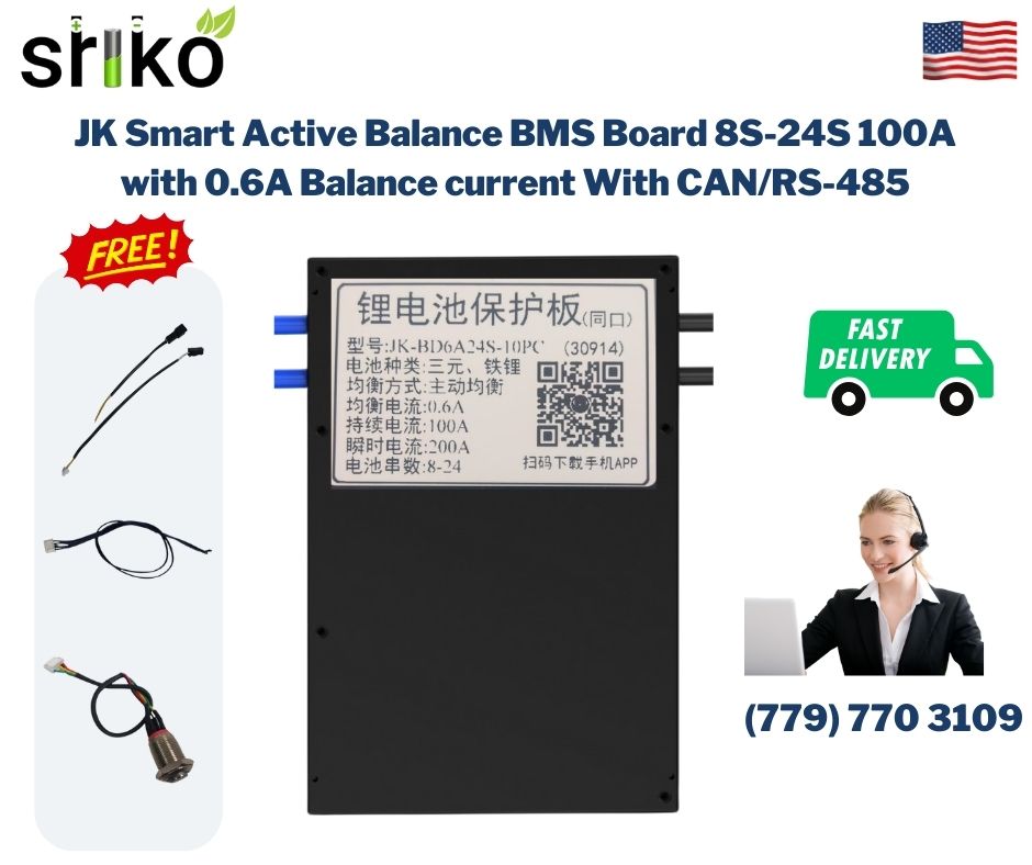 JK 8S-24S 100A 0.6ACAN Balance Current Smart Active BMS | US