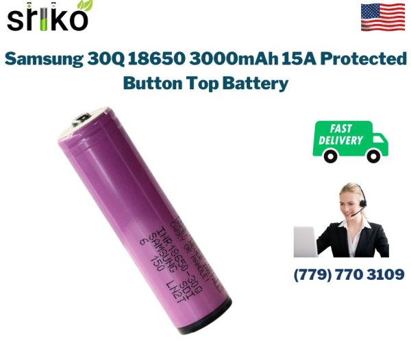 Samsung 30Q 18650 3000mAh 15A Protected Button Top Battery