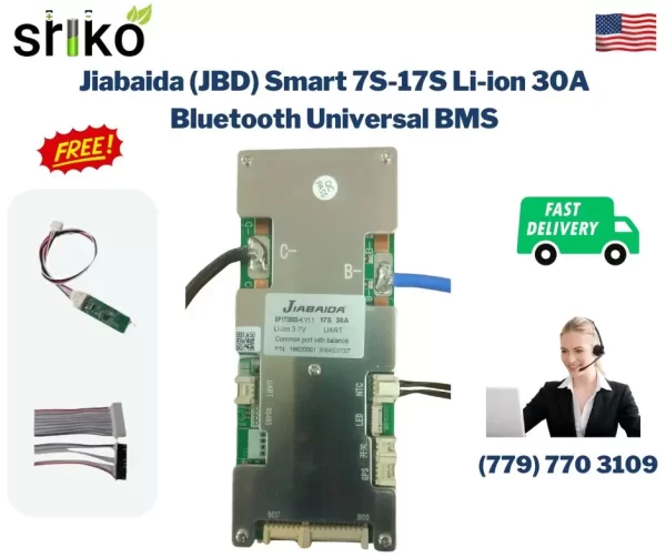 Jiabaida (JBD) Smart 7S-17S Li-ion 30A Bluetooth Universal BMS.