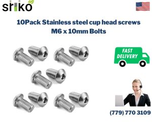 10Pack Stainless steel cup head screws M6 x 10mm Bolts