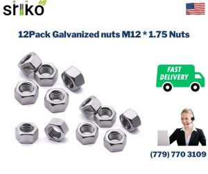 12Pack Galvanized nuts M12 * 1.75 Nuts