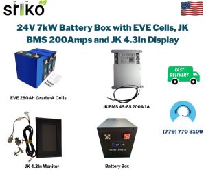 24V 7kW Battery Box with EVE Cells, JK BMS 200Amps and JK 4.3 In Display