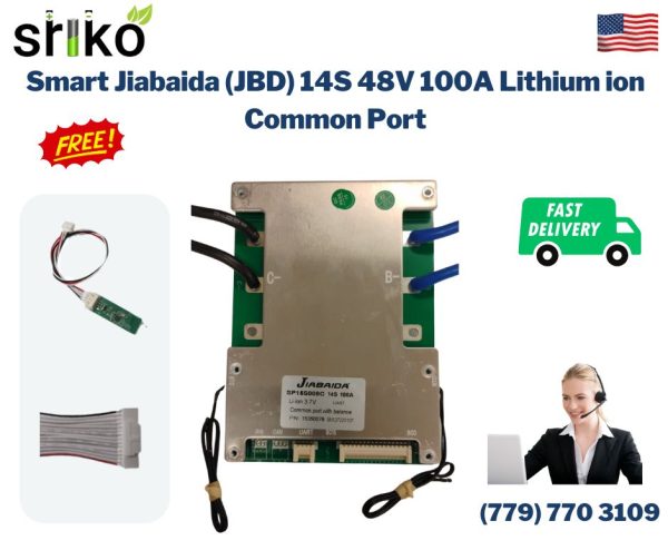 Smart Jiabaida (JBD) 14S 48V 100A Lithium ion Common Port Battery protection module.