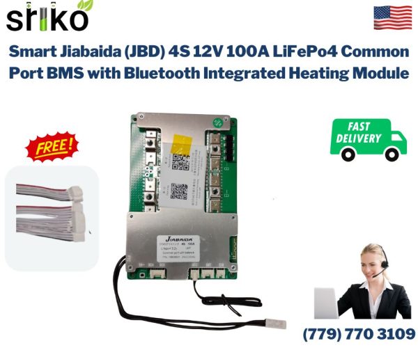 Smart Jiabaida (JBD) 4S 12V 100A LiFePo4 Common Port BMS with Bluetooth Integrated Heating Module