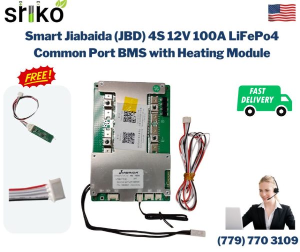 Smart Jiabaida (JBD) 4S 12V 100A LiFePo4 Common Port BMS with Heating Module