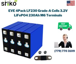 EVE 4Pack LF230 Grade-A Cells 3.2V LiFePO4 230Ah M6 Terminals